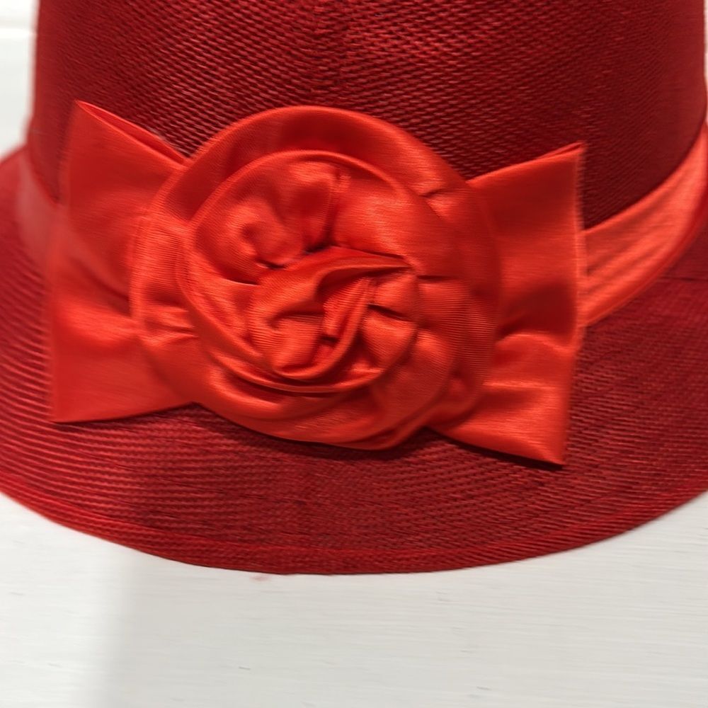 Red Victorian Bucket Bell Hat w/ Bow- size 58 - Picture 10 of 10